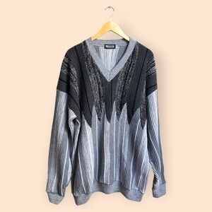 Vintage 80s/90s MEGALOS Chunky Knit Grey Sweater Abstract USA MENS Plus Size 2X